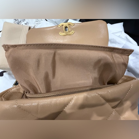 SOLD—-Authentic Chanel 19 Small Beige lambskin - Picture 9 of 16